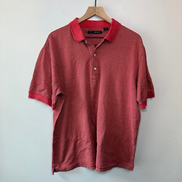 Greg Norman Men's Short Sleeve Cotton Grid Check Print Polo Shirt Red Size Large - Picture 1 of 6